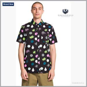 Short Sleeve Button Down Woven Shirt Regular Fit Cotton Blend